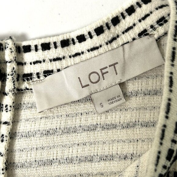 LOFT Shift Dress Size S Ivory Black Sleeveless Tweed Button Detail Pockets - Picture 6 of 14